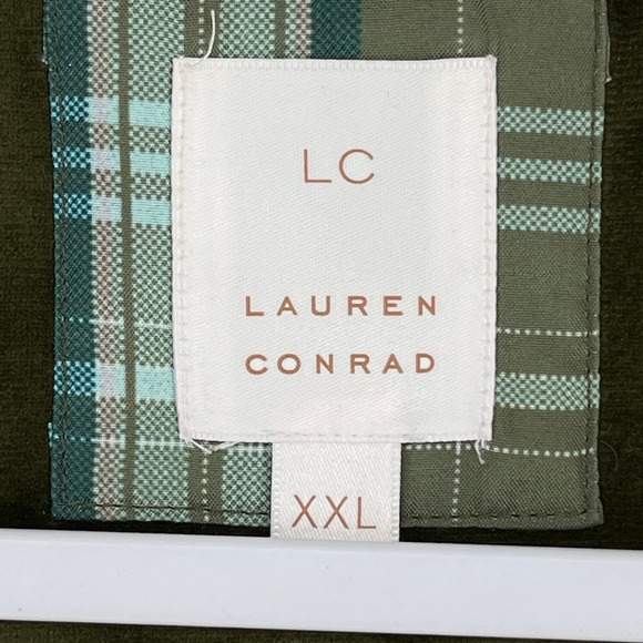 Lauren Conrad Moto Jacket XXL Olive Green Soft Velvet Crop Asymmetrical Zip - Picture 5 of 8